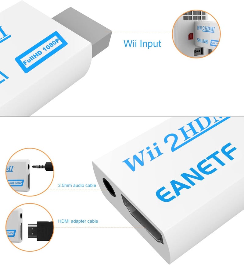Eanetf Wii to HDMI 1080P Converter - 5ft High Speed HDMI Cable with Audio Output, Supports Wii Display 720P, NTSC - Image 2